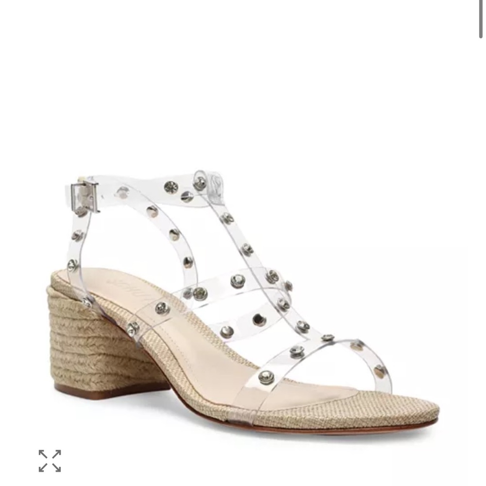 SCHUTZ Women's Lisbeth Crystal Embellished Transparent Strap Espadrille Sandal 8